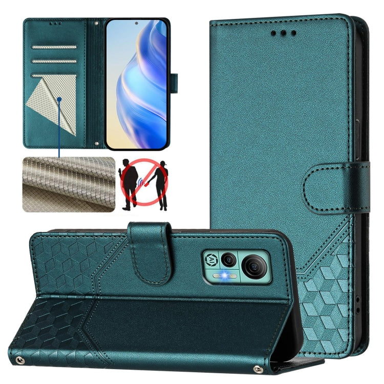 For Ulefone Note 14 Honeycomb Embossing RFID Leather Phone Case(Peacock Green) - Ulefone Cases by PMC Jewellery | Online Shopping South Africa | PMC Jewellery | Buy Now Pay Later Mobicred