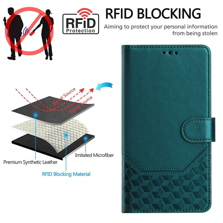 For Ulefone Note 14 Honeycomb Embossing RFID Leather Phone Case(Peacock Green) - Ulefone Cases by PMC Jewellery | Online Shopping South Africa | PMC Jewellery | Buy Now Pay Later Mobicred