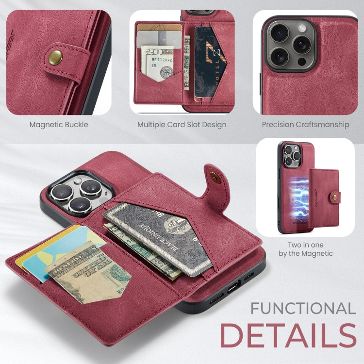 For iPhone 16 Pro Max JEEHOOD J01 Retro Magnetic Detachable Wallet Phone Case(Red) - iPhone 16 Pro Max Cases by JEEHOOD | Online Shopping South Africa | PMC Jewellery | Buy Now Pay Later Mobicred