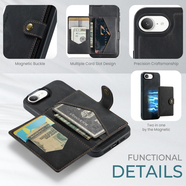 For iPhone 16e JEEHOOD J01 Retro Magnetic Detachable Wallet Phone Case(Black) - free shipping - PMc TechLife - Order now!