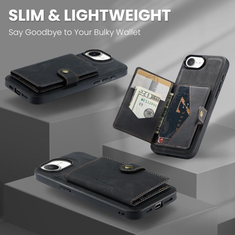For iPhone 16e JEEHOOD J01 Retro Magnetic Detachable Wallet Phone Case(Black) - free shipping - PMc TechLife - Order now!