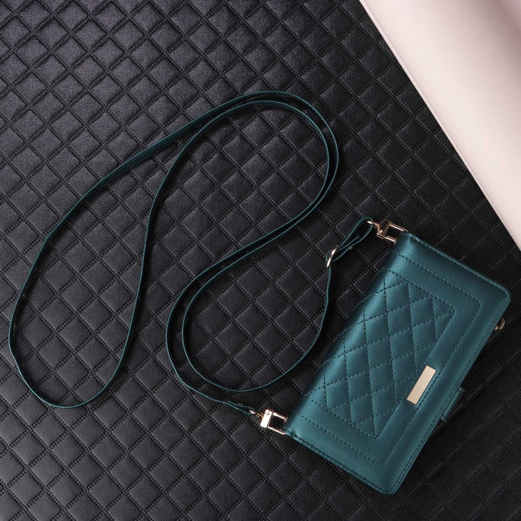 For iPhone 16 Plus Crossbody Zipper Wallet Rhombus Leather Phone Case(Green) - iPhone 16 Plus Cases by PMC Jewellery | Online Shopping South Africa | PMC Jewellery | Buy Now Pay Later Mobicred