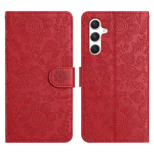 For Samsung Galaxy S25 5G Floral Embossed Pattern Leather Phone Case(Red) - Galaxy S25 5G Cases by PMC Jewellery | Online Shopping South Africa | PMC Jewellery | Buy Now Pay Later Mobicred