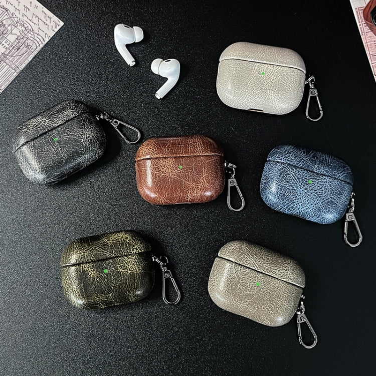 For AirPods Pro Retro Oil Leather Bluetooth Earphones Protective Case(Apricot) - For AirPods Pro by PMC Jewellery | Online Shopping South Africa | PMC Jewellery | Buy Now Pay Later Mobicred
