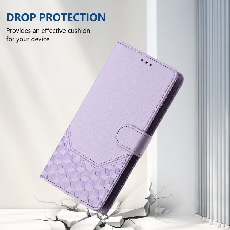 For Samsung Galaxy S25+ 5G Honeycomb Embossing RFID Leather Phone Case(Light Purple) - Galaxy S25+ 5G Cases by PMC Jewellery | Online Shopping South Africa | PMC Jewellery | Buy Now Pay Later Mobicred