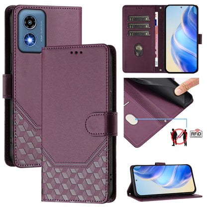 For Motorola Moto G 5G 2024 Oversea Honeycomb Embossing RFID Leather Phone Case(Violet) - Motorola Cases by PMC Jewellery | Online Shopping South Africa | PMC Jewellery | Buy Now Pay Later Mobicred