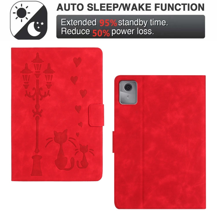 For Lenovo Tab M11 / Xiaoxin Pad 2024 Embossed Couple Cat Smart Tablet Leather Case(Red) - Lenovo by PMC Jewellery | Online Shopping South Africa | PMC Jewellery | Buy Now Pay Later Mobicred