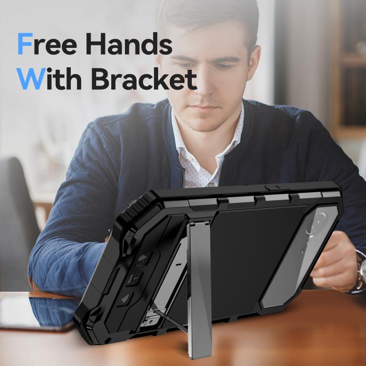 For iPhone 16e R-JUST Life Waterproof Dustproof Shockproof Holder Phone Case(Black) - free shipping - PMC TechLife - Order now!