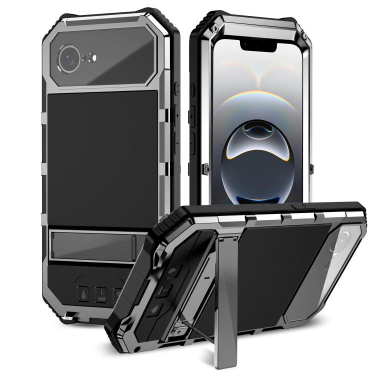 For iPhone 16e R-JUST Life Waterproof Dustproof Shockproof Holder Phone Case(Silver) - free shipping - PMC TechLife - Order now!