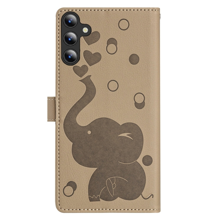 For Samsung Galaxy S25+ 5G Cartoon Elephant Embossed Leather Phone Case(Khaki) - Galaxy S25+ 5G Cases by PMC Jewellery | Online Shopping South Africa | PMC Jewellery | Buy Now Pay Later Mobicred