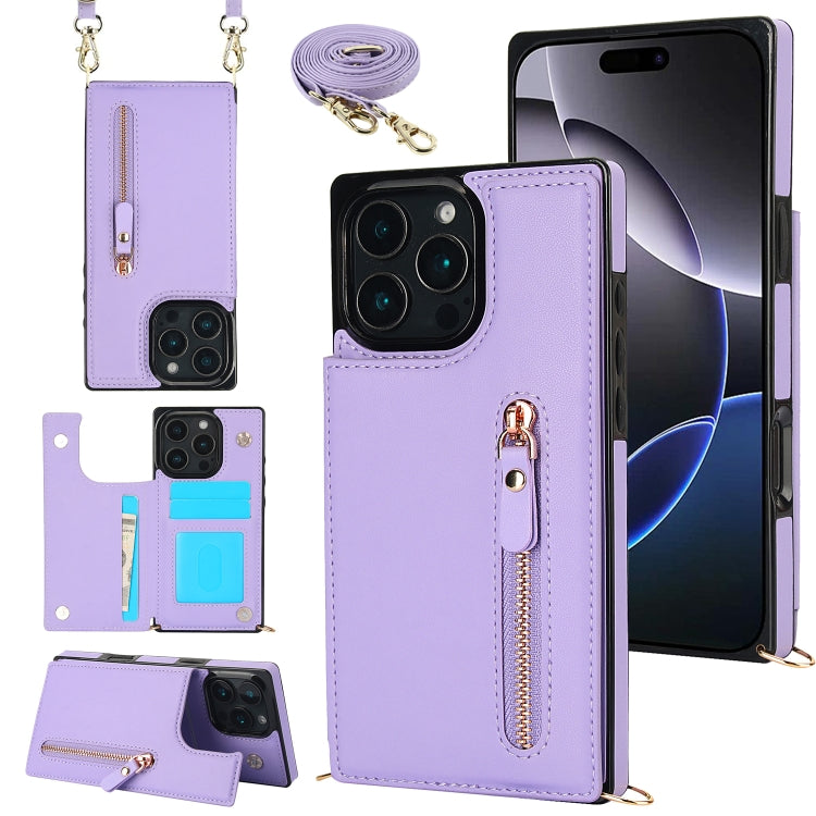 For iPhone 16 Pro Cross-body Zipper Square Phone Case(Purple) - iPhone 16 Pro Cases by PMC Jewellery | Online Shopping South Africa | PMC Jewellery | Buy Now Pay Later Mobicred