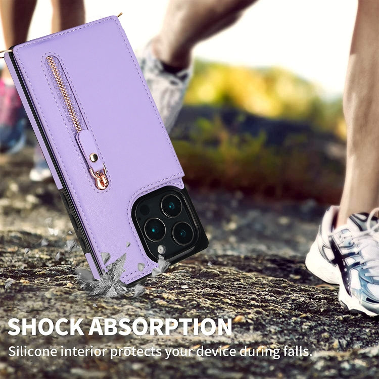 For iPhone 16 Pro Cross-body Zipper Square Phone Case(Purple) - iPhone 16 Pro Cases by PMC Jewellery | Online Shopping South Africa | PMC Jewellery | Buy Now Pay Later Mobicred