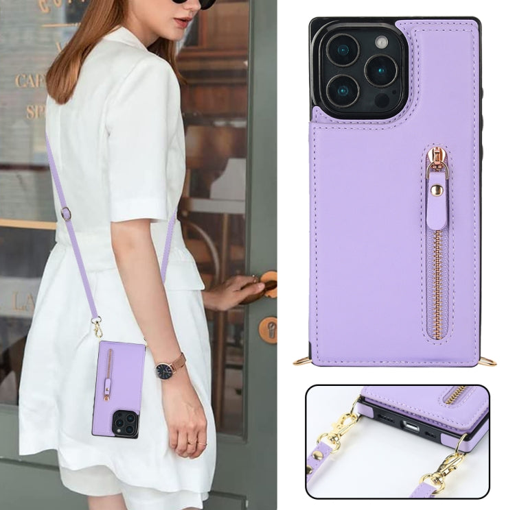 For iPhone 16 Pro Cross-body Zipper Square Phone Case(Purple) - iPhone 16 Pro Cases by PMC Jewellery | Online Shopping South Africa | PMC Jewellery | Buy Now Pay Later Mobicred