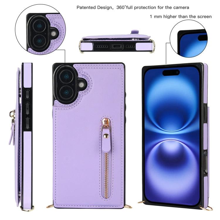 For iPhone 16 Cross-body Zipper Square Phone Case(Purple) - iPhone 16 Cases by PMC Jewellery | Online Shopping South Africa | PMC Jewellery | Buy Now Pay Later Mobicred