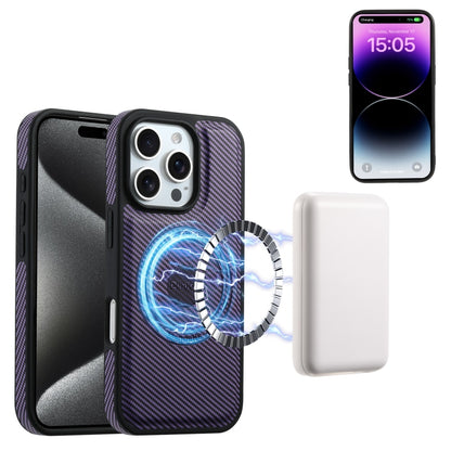 For iPhone 16 Denior Carbon Fiber Texture Leather Card Bag MagSafe Phone Case(Purple) - iPhone 16 Cases by Denior | Online Shopping South Africa | PMC Jewellery | Buy Now Pay Later Mobicred