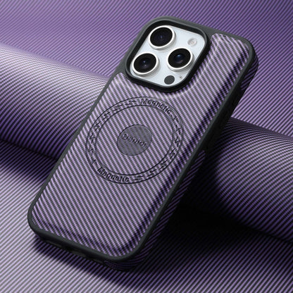 For iPhone 16 Pro Max Denior Carbon Fiber Texture Leather MagSafe Phone Case(Purple) - iPhone 16 Pro Max Cases by Denior | Online Shopping South Africa | PMC Jewellery | Buy Now Pay Later Mobicred