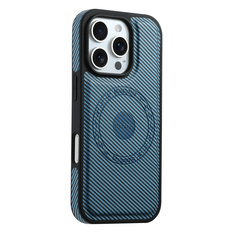 For iPhone 16 Pro Denior Carbon Fiber Texture Leather MagSafe Phone Case(Blue) - iPhone 16 Pro Cases by Denior | Online Shopping South Africa | PMC Jewellery | Buy Now Pay Later Mobicred