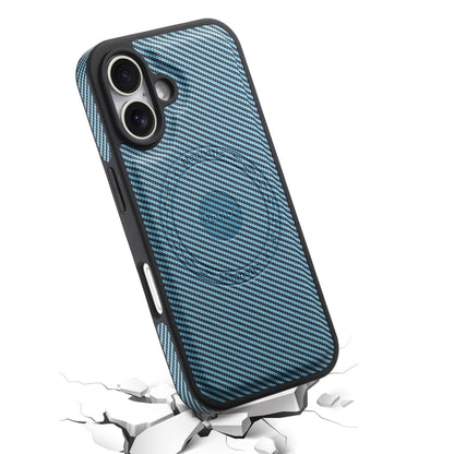 For iPhone 16 Plus Denior Carbon Fiber Texture Leather MagSafe Phone Case(Blue) - iPhone 16 Plus Cases by Denior | Online Shopping South Africa | PMC Jewellery | Buy Now Pay Later Mobicred