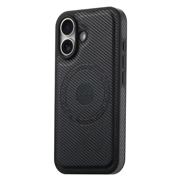 For iPhone 16 Denior Carbon Fiber Texture Leather MagSafe Phone Case(Black) - iPhone 16 Cases by Denior | Online Shopping South Africa | PMC Jewellery | Buy Now Pay Later Mobicred