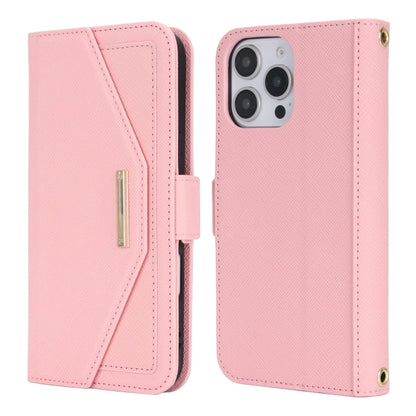 For iPhone 16 Pro Cross Texture Crossbody Lanyard Leather Phone Case(Pink) - iPhone 16 Pro Cases by PMC Jewellery | Online Shopping South Africa | PMC Jewellery | Buy Now Pay Later Mobicred