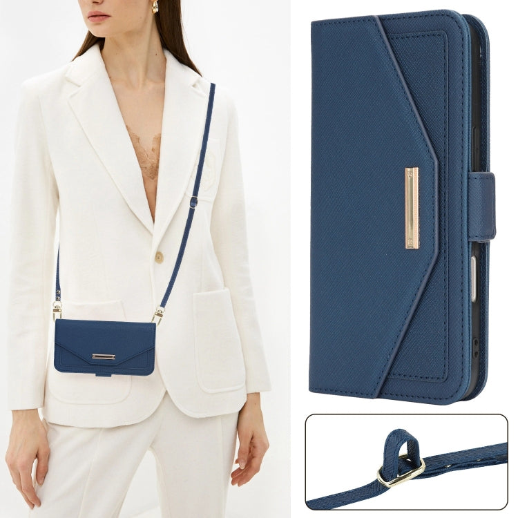 For iPhone 16 Plus Cross Texture Crossbody Lanyard Leather Phone Case(Blue) - free shipping - PMC Jewellery - Order now!