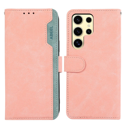 For Samsung Galaxy S25 Ultra 5G ABEEL Color Block Magnetic RFID Leather Phone Case(Pink-Cyan) - Galaxy S25 Ultra 5G Cases by PMC Jewellery | Online Shopping South Africa | PMC Jewellery | Buy Now Pay Later Mobicred