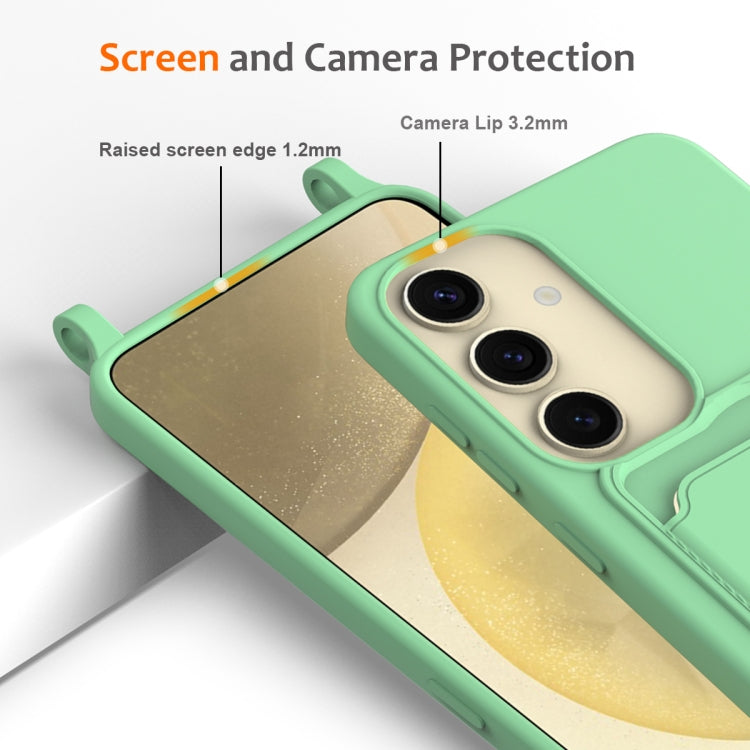 For Samsung Galaxy S25 5G Integrated Card Bag Solid Color Liquid Silicone Phone Case with Lanyard(Green) - Galaxy S25 5G Cases by PMC Jewellery | Online Shopping South Africa | PMC Jewellery | Buy Now Pay Later Mobicred