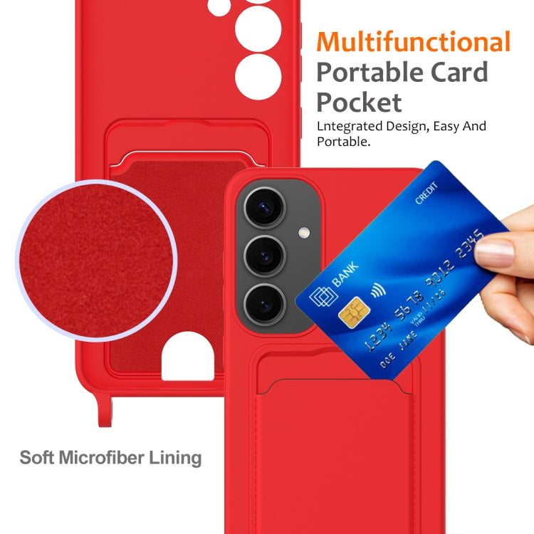 For Samsung Galaxy S25+ 5G Integrated Card Bag Solid Color Liquid Silicone Phone Case with Lanyard(Red) - Galaxy S25+ 5G Cases by PMC Jewellery | Online Shopping South Africa | PMC Jewellery | Buy Now Pay Later Mobicred