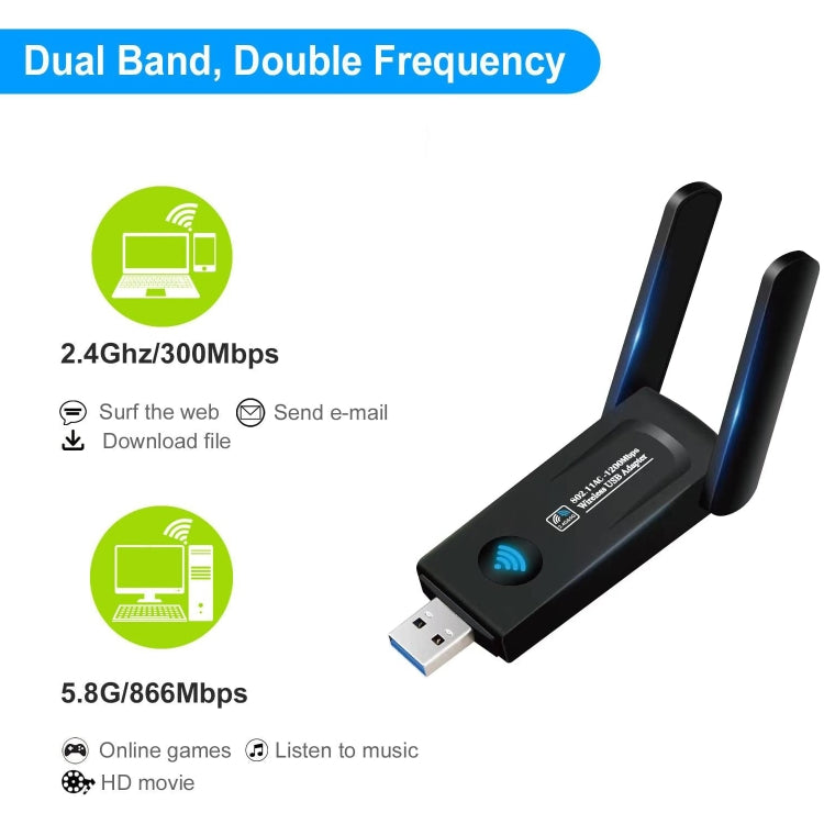 RE-1202 1200Mbps Dual Band Wireless Network Card WiFi USB3.0 Adapter Transmitter Receiver - USB Network Adapter by PMC Jewellery | Online Shopping South Africa | PMC Jewellery | Buy Now Pay Later Mobicred