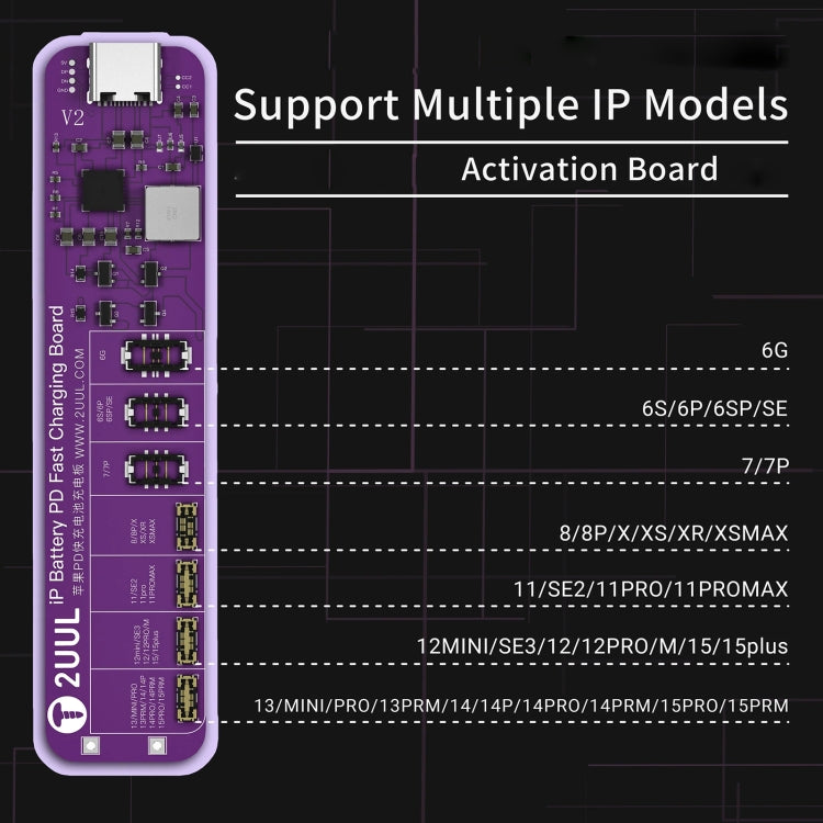 2UUL BT01 PD Fast Charging No-Disassembly Battery Activation Board for iPhone 6 to 15 Pro Max - free shipping - PMC Jewellery - Order now!