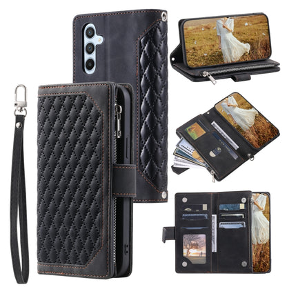 For Samsung Galaxy S25+ 5G Grid Texture Zipper Leather Phone Case with Lanyard(Black) - Galaxy S25+ 5G Cases by PMC Jewellery | Online Shopping South Africa | PMC Jewellery | Buy Now Pay Later Mobicred