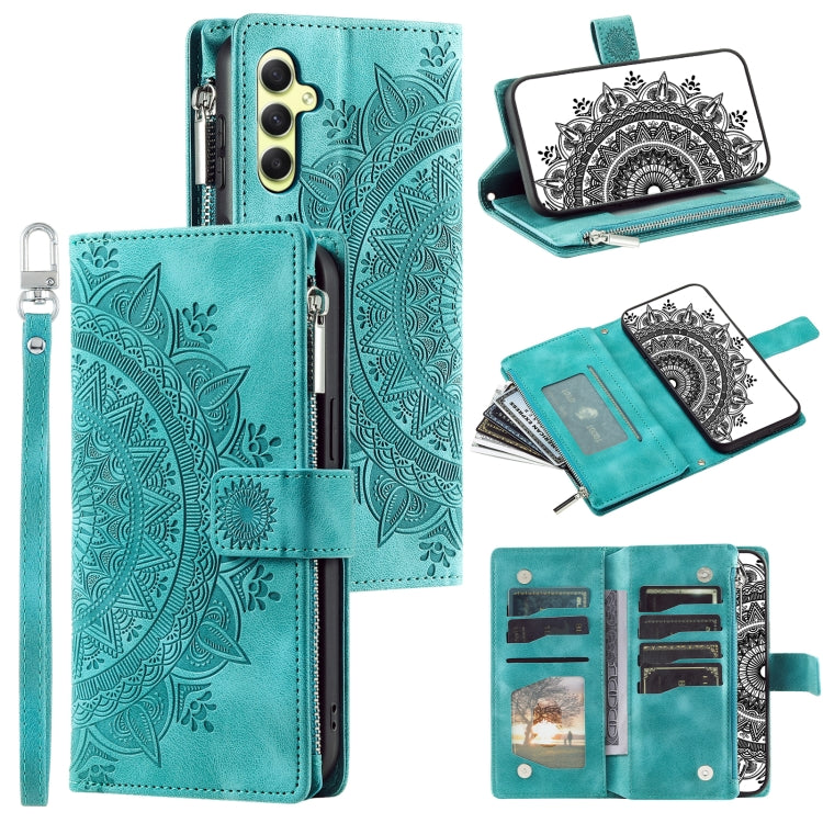 For Samsung Galaxy S25 5G Multi-Card Totem Zipper Leather Phone Case(Green) - Galaxy S25 5G Cases by PMC Jewellery | Online Shopping South Africa | PMC Jewellery | Buy Now Pay Later Mobicred