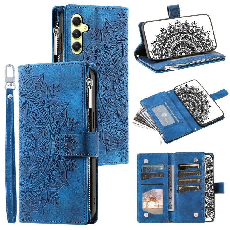 For Samsung Galaxy S25+ 5G Multi-Card Totem Zipper Leather Phone Case(Blue) - Galaxy S25+ 5G Cases by PMC Jewellery | Online Shopping South Africa | PMC Jewellery | Buy Now Pay Later Mobicred