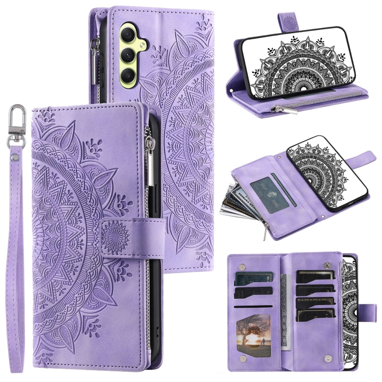 For Samsung Galaxy S25+ 5G Multi-Card Totem Zipper Leather Phone Case(Purple) - Galaxy S25+ 5G Cases by PMC Jewellery | Online Shopping South Africa | PMC Jewellery | Buy Now Pay Later Mobicred