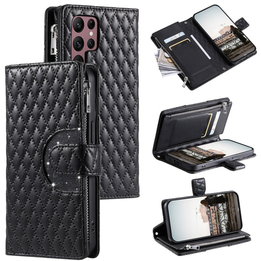 For Samsung Galaxy S25 Ultra 5G Glitter Lattice Zipper Wallet Leather Phone Case(Black) - Galaxy S25 Ultra 5G Cases by PMC Jewellery | Online Shopping South Africa | PMC Jewellery | Buy Now Pay Later Mobicred