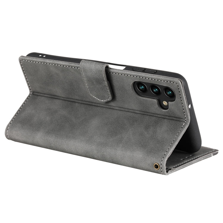 For Samsung Galaxy S25 5G Nail Skin Feel Stitching Calf Texture Leather Phone Case(Grey) - Galaxy S25 5G Cases by PMC Jewellery | Online Shopping South Africa | PMC Jewellery | Buy Now Pay Later Mobicred