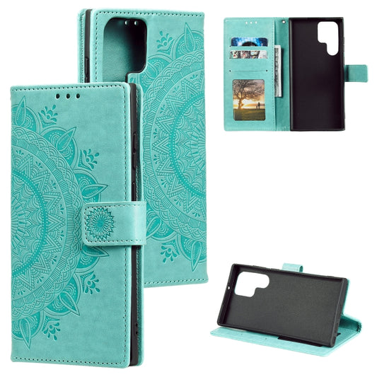 For Samsung Galaxy S25 Ultra 5G Totem Flower Embossed Leather Phone Case(Green) - Galaxy S25 Ultra 5G Cases by PMC Jewellery | Online Shopping South Africa | PMC Jewellery | Buy Now Pay Later Mobicred