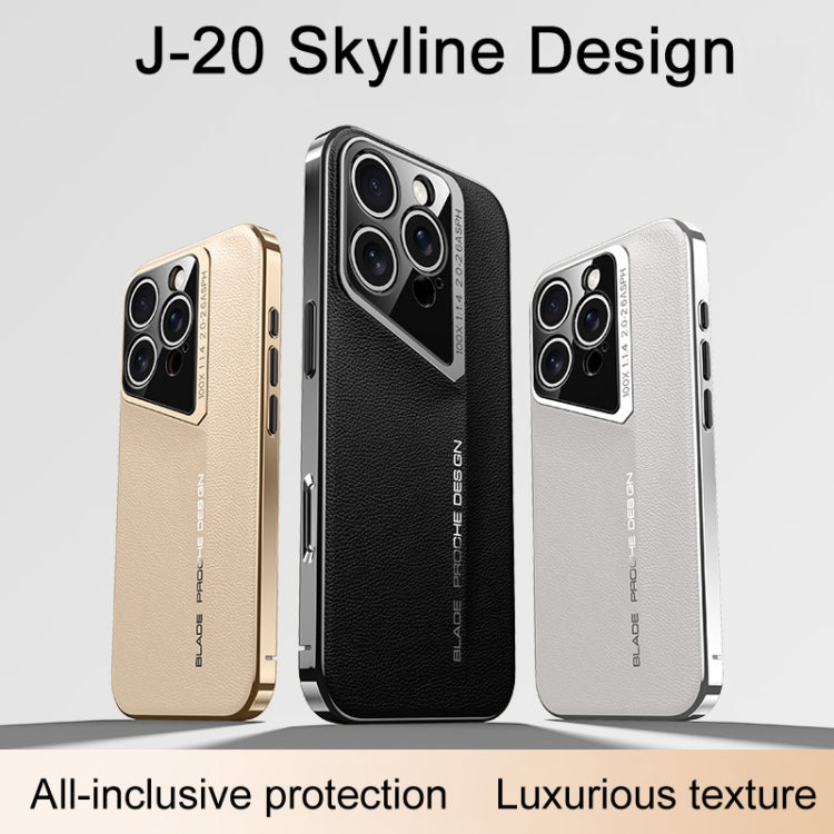 For iPhone 16 J-20 Leather Skyline Design Full Coverage Phone Case(Black) - iPhone 16 Cases by PMC Jewellery | Online Shopping South Africa | PMC Jewellery | Buy Now Pay Later Mobicred