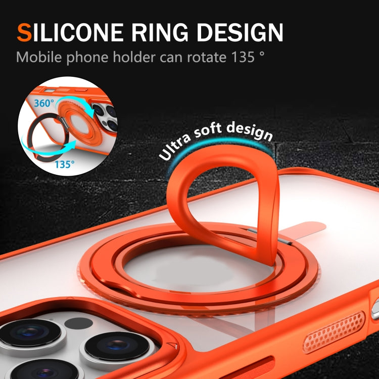 For iPhone 16 Skin Feel Transparent 360 Degree Rotating Silicone Ring Holder Phone Case(Orange) - iPhone 16 Cases by PMC Jewellery | Online Shopping South Africa | PMC Jewellery | Buy Now Pay Later Mobicred