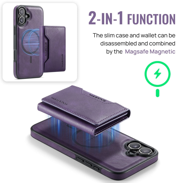 For iPhone 16 DG.MING MAGKING-K2 Series MagSafe RFID Card Bag Detachable Phone Case(Purple) - iPhone 16 Cases by DG.MING | Online Shopping South Africa | PMC Jewellery | Buy Now Pay Later Mobicred