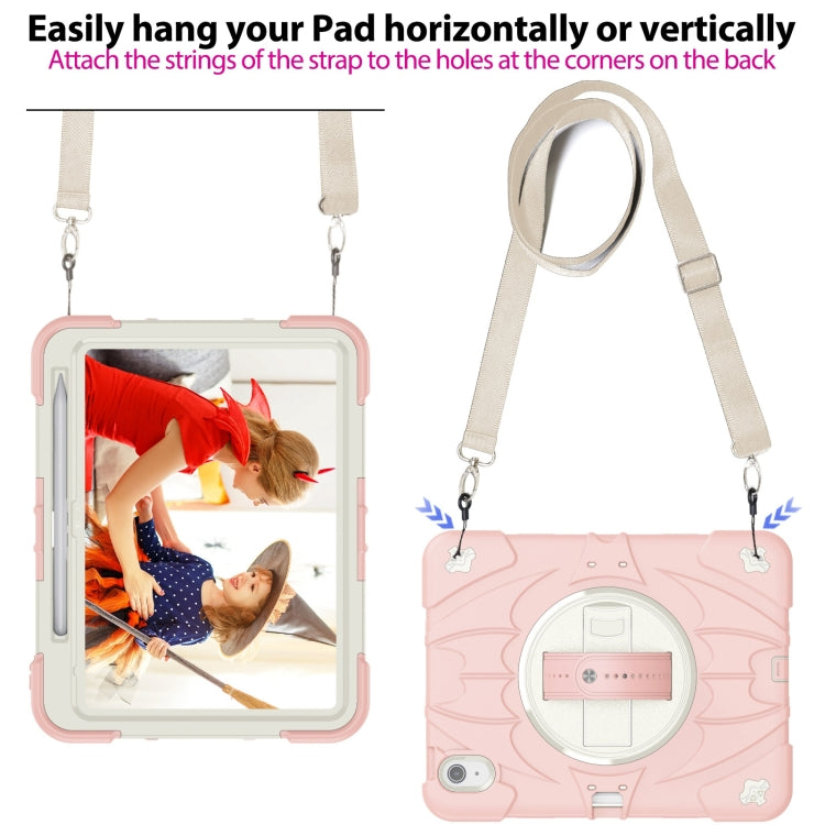 For iPad 10th Gen 10.9 2022 Bat Hand Grip Turntable Stand Tablet Case(Pink White) - iPad 10th Gen 10.9 Cases by PMC Jewellery | Online Shopping South Africa | PMC Jewellery | Buy Now Pay Later Mobicred