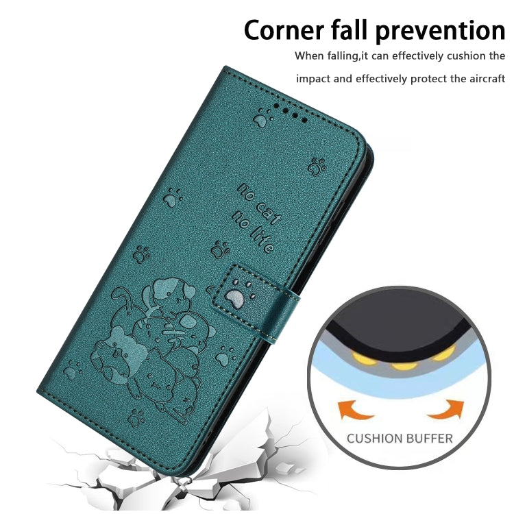 For iPhone 16e Embossed Kitten Phone Leather Case with Lanyard(Dark Green) - iPhone 16e Cases by PMC TechLife | Online Shopping South Africa | PMC TechLife | Buy Now Pay Later Mobicred