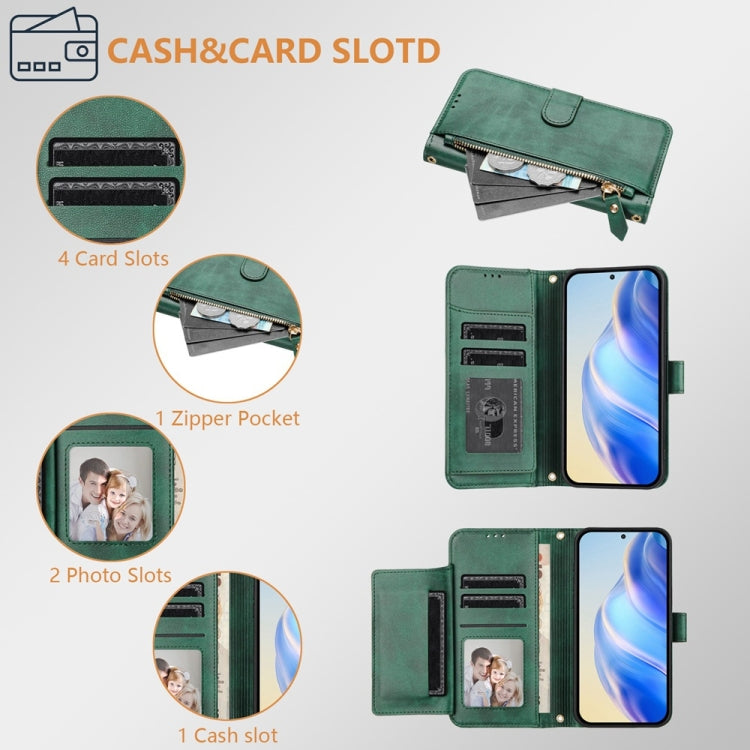 For Honor Magic6 Pro 5G Global Multi-Card Slots Zipper Wallet Leather Phone Case(Green) - Honor Cases by PMC Jewellery | Online Shopping South Africa | PMC Jewellery | Buy Now Pay Later Mobicred