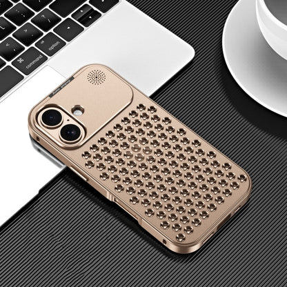 For iPhone 16 R-JUST RJ58 Aromatherapy Metal Cooling Phone Case(Gold) - iPhone 16 Cases by R-JUST | Online Shopping South Africa | PMC Jewellery | Buy Now Pay Later Mobicred