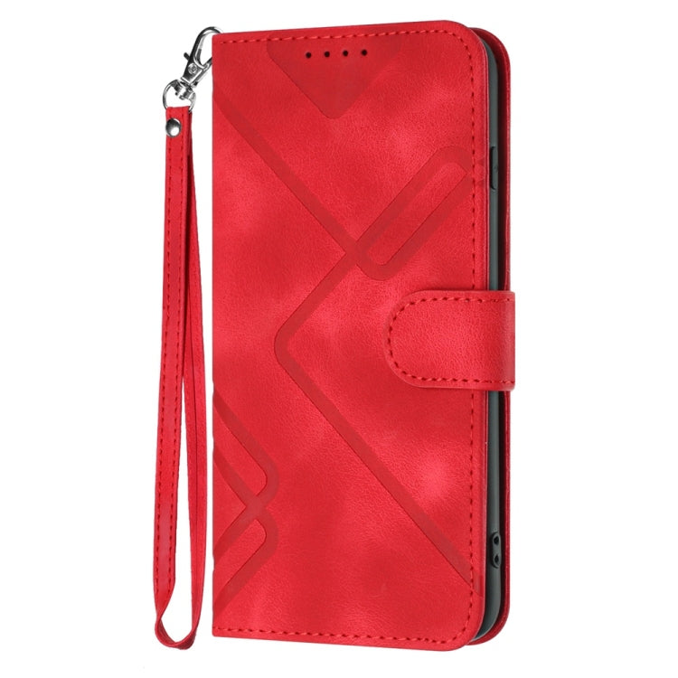 For Samsung Galaxy S25 5G Line Pattern Skin Feel Leather Phone Case(Red) - Galaxy S25 5G Cases by PMC Jewellery | Online Shopping South Africa | PMC Jewellery | Buy Now Pay Later Mobicred