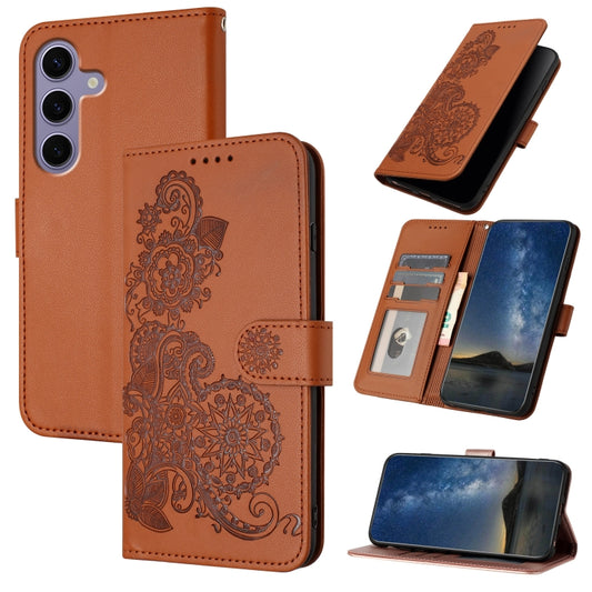 For Samsung Galaxy S25 5G Datura Flower Embossed Flip Leather Phone Case(Brown) - Galaxy S25 5G Cases by PMC Jewellery | Online Shopping South Africa | PMC Jewellery | Buy Now Pay Later Mobicred