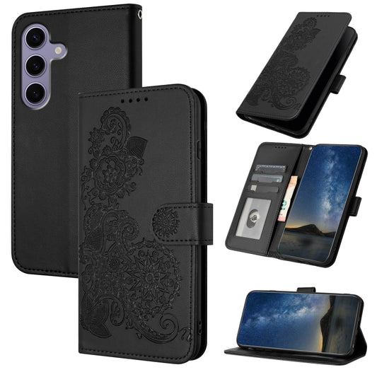 For Samsung Galaxy S25 5G Datura Flower Embossed Flip Leather Phone Case(Black) - Galaxy S25 5G Cases by PMC Jewellery | Online Shopping South Africa | PMC Jewellery | Buy Now Pay Later Mobicred