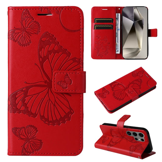 For Samsung Galaxy S25 Ultra 5G 3D Butterfly Embossed Pattern Flip Leather Phone Case(Red) - Galaxy S25 Ultra 5G Cases by PMC Jewellery | Online Shopping South Africa | PMC Jewellery | Buy Now Pay Later Mobicred