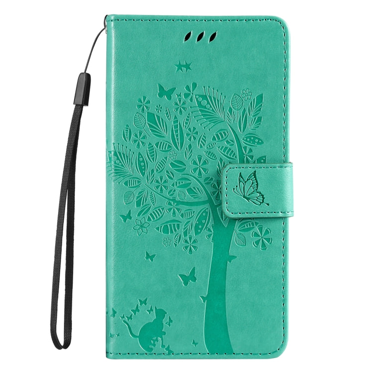 For Samsung Galaxy S25 Ultra 5G Tree & Cat Embossed Pattern Flip Leather Phone Case(Green) - Galaxy S25 Ultra 5G Cases by PMC Jewellery | Online Shopping South Africa | PMC Jewellery | Buy Now Pay Later Mobicred