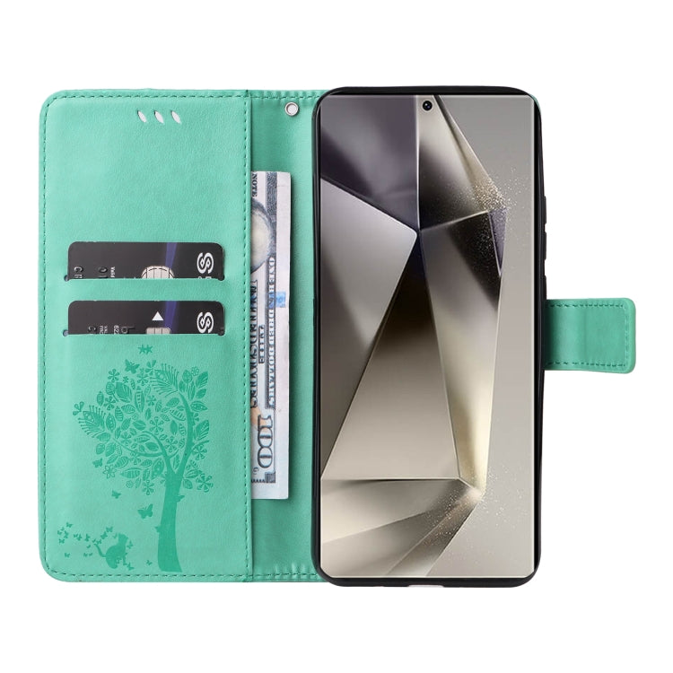 For Samsung Galaxy S25 Ultra 5G Tree & Cat Embossed Pattern Flip Leather Phone Case(Green) - Galaxy S25 Ultra 5G Cases by PMC Jewellery | Online Shopping South Africa | PMC Jewellery | Buy Now Pay Later Mobicred